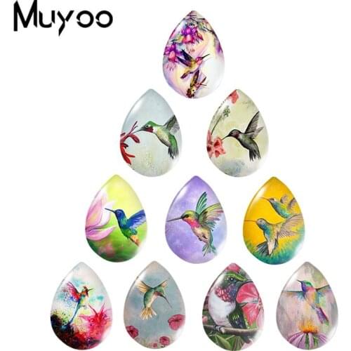 2021 New Flying Hummingbird Tear Drop Glass Dome Photo Jewelry Handmade DIY Accessories