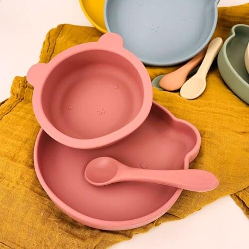 3pcs/Lot Baby Feeding Bowl Plate Set Self-Feeding Antislip Saucer Suction Childrens Tableware Silicone Dish for Baby Weaning