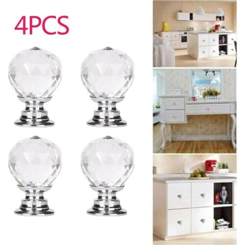 4Pcs Diamond Shape Clear Crystal Glass Door Knobs Handle knobs for dresser Cupboard Drawer Cabinet Furniture Handle with Screw