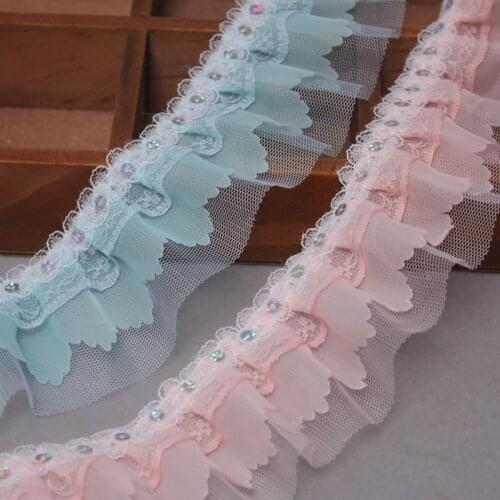 41Yds Lace Pleated Trim Pink Red Purple White Ruffle Ribbon Chiffon Collar Clothing Sewing DIY Crafts for Girls Dresses Headband