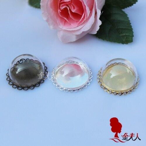 Diy accessories wishing bottle semi-cirle 20mm glass cover double layer lace bottom
