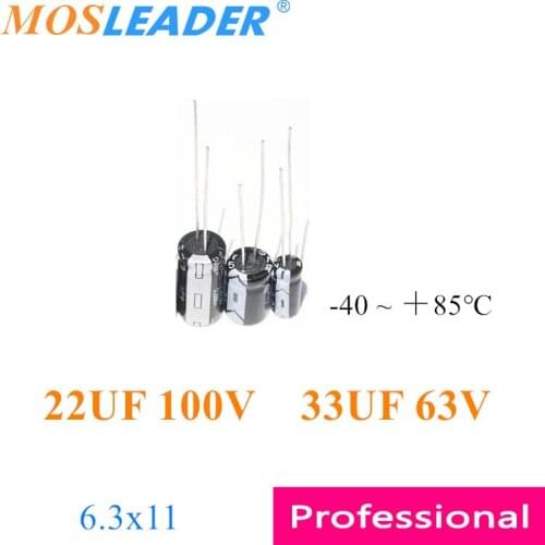 Mosleader 1000pcs 6.3*11 2.2UF 400V 22UF 100V 33UF 63V 6.3x11 Through Hole Aluminum electrolytic capacitor -40 ＋85℃ DIP Chinese
