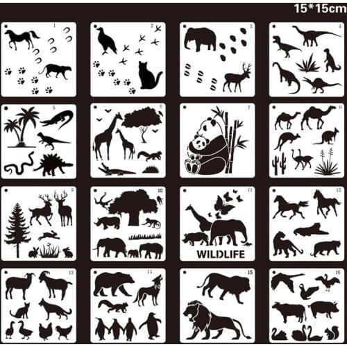 BalleenShiny 16PCS/set DIY Painting Template Animal World Marine Life Bird Series Multifunctional Hollow Template Child Toys