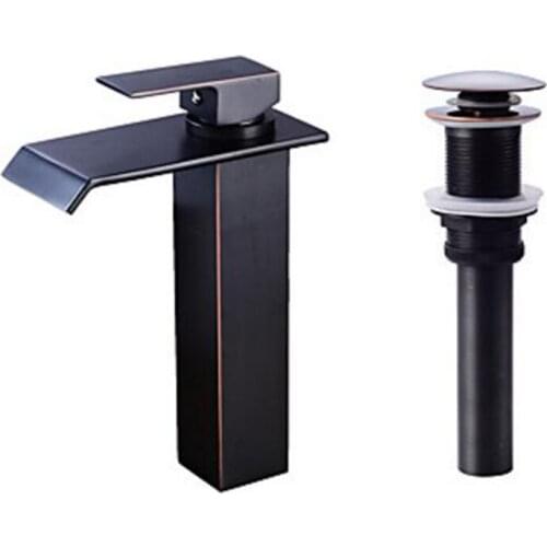 Free shipping tall Classic Black Antique Bathroom Basin Faucet brass bathroom faucets waterfall tap with pop up drain