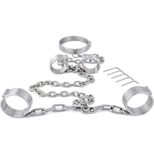 Stainless Steel Screw Lockable Slave Collar Handcuffs Ankle Cuffs Adult Sex Toys For Couples BDSM Bondage Restraints Torture