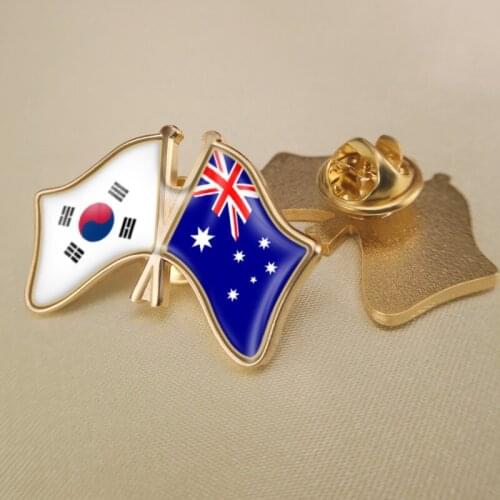 South Korea and Australia Crossed/Double/Friendship Flags Lapel Pins/Brooch/Badges
