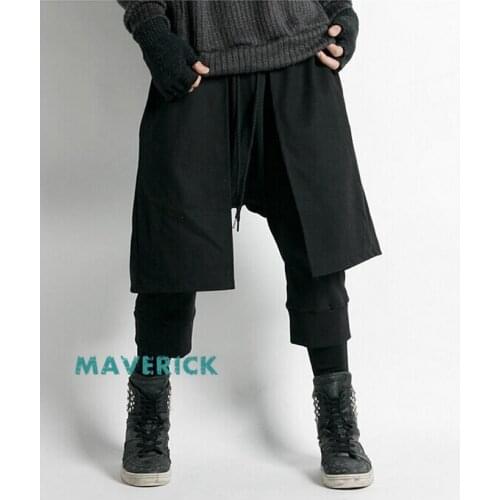 27-44 2020 Men And Women Summer New Personality Loose Multi-level Culottes Pants Slim Fake Two Culottes Singer Costumes Trousers