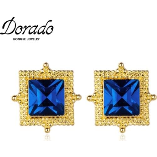Dorado Luxury Vintage Square Stud Earring for Women Prom Fashion Blue White Big Zircon Gifts Jewelry Brincos 2021 Statement