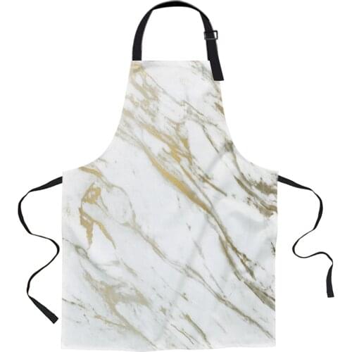 White And Gold Pattern Marble Aprons for Women Men Kid Cooking Baking Apron Kitchen Utility Equipment Accessories