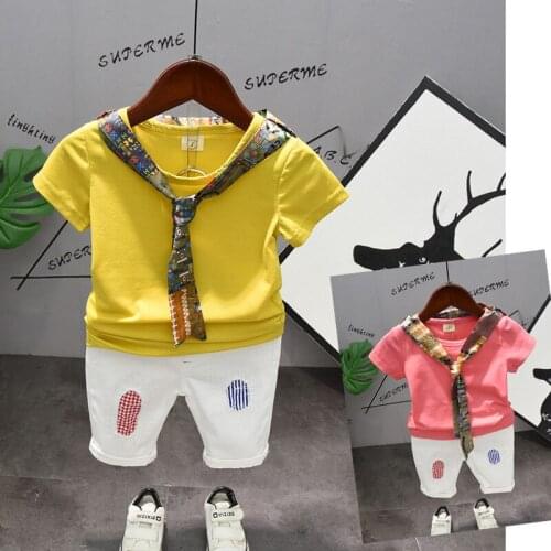 Summer baby boy set casual 2 pcs set cotton o-neck T-shirt+shorts Tourist sailor 2pcs boys set outdoor party boy clothes Z12