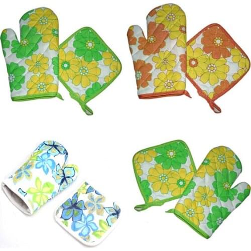 2 Pcs/Set Oven Glove Mat Pot Pad Heatproof Microwave Cotton Hand Protector Kitchen Baking Tools M56