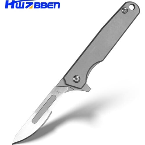 HWZBBEN Titanium Alloy Folding Open Box Knife EDC Scalpel Knife With 10pcs NO.24 Blades Cut Rope Carving Utility Knife