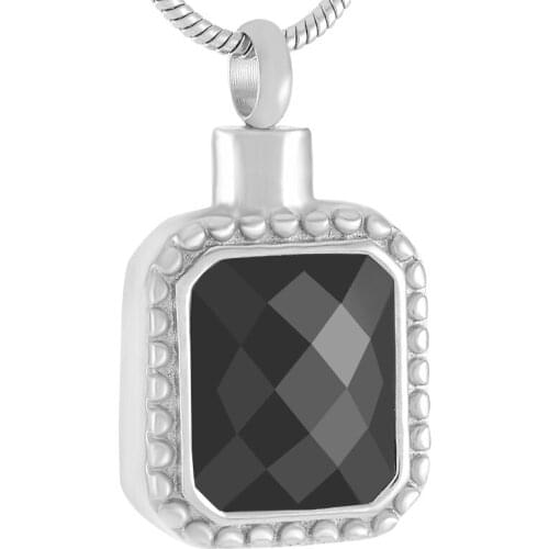JD9415 Black Large Crystal Inaly 316L Stainless Steel Memorial Urn Pendant Ashes Keepsake Cremation Jewelry Necklace for Women