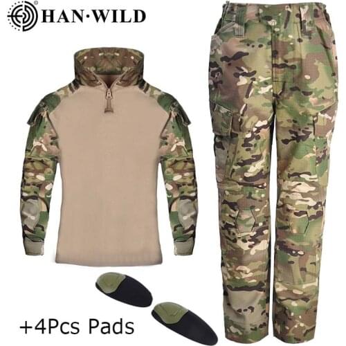 Plus Kids Camouflage Training Clothes Suit Tactical Shirt Pants with Pads CS Field Camping Hunting Military Combat Uniform