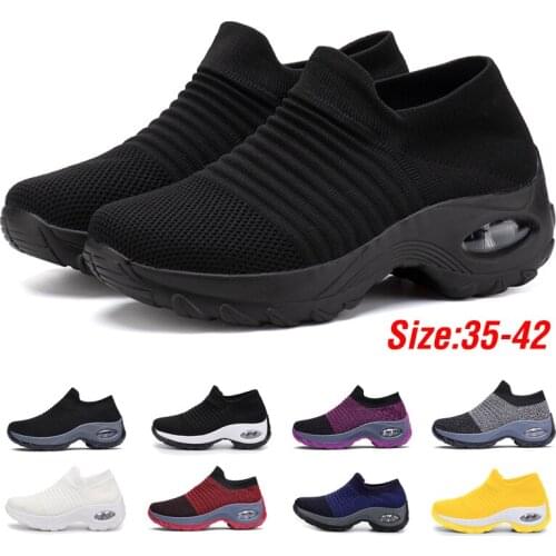 Women Tennis Shoes 2021 Breathable 5CM Height Increase Sports Sneakers Air Cushion Female Walking Sock Shoes Thick Bottom Shoes