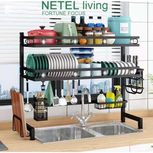 Kitchen Storage Shelf Dish Drying Rack Over the Sink Counter-top Space Saver Stand Double Tableware Drainer Organizer Stainless