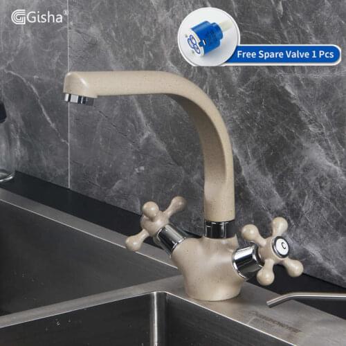 Gisha Kitchen Sink Faucet Cold And Hot double Handle Swivel Spout Brass Water Sink Mixer Tap 3 Color Options G2005