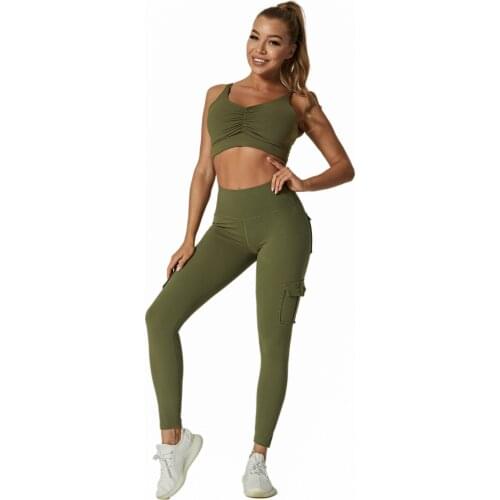 Women Fitness Leggings Withe Pocket Solid High Waist Push Up Polyester Workout Leggings Cargo Pants Casual Pants