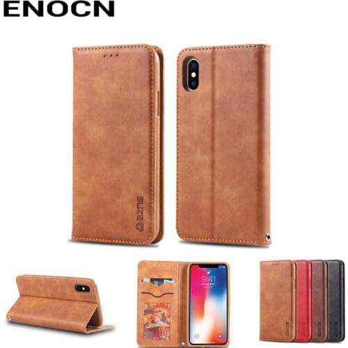 Magnetic Flip Case For iphone XS MAX Case iphone XS MAX Cover Leather Wallet Card Slots Luxury Retro Folding Phone Case