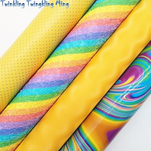 Rainbow Stripes Chunky Glitter Leather, Gold dots Embossed Synthetic Leather, Wave Faux leather 21x29CM Twinkling Ming KM455