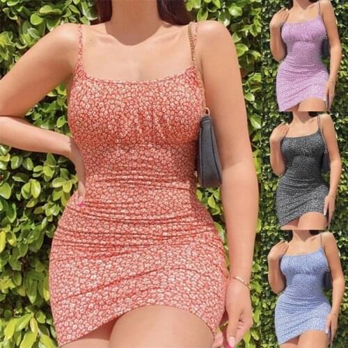 Square Collar Mini Dress Women Sexy Floral Beach Dress Slim Sleeveless Club Dresses Flower Print Summer Clothes