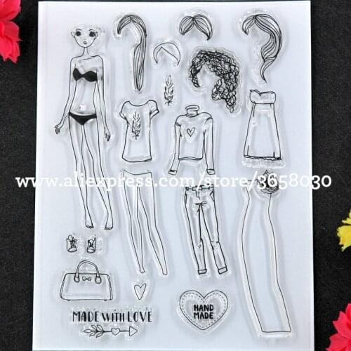 Fashion Girl HAND MADE WITH LOVE Scrapbook DIY photo cards rubber stamp clear stamp transparent stamp 11.5x15cm 8112608