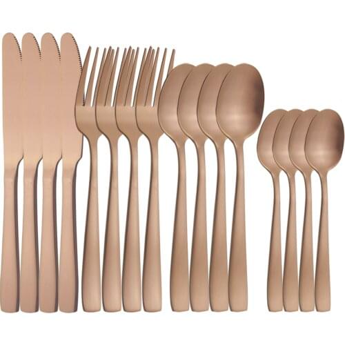 New 16Pcs Rose Dinnerware Knife Fork Coffee Spoon Dinner Silverware Matte Stainless Steel Cutlery Set Home Kitchen Tableware Set