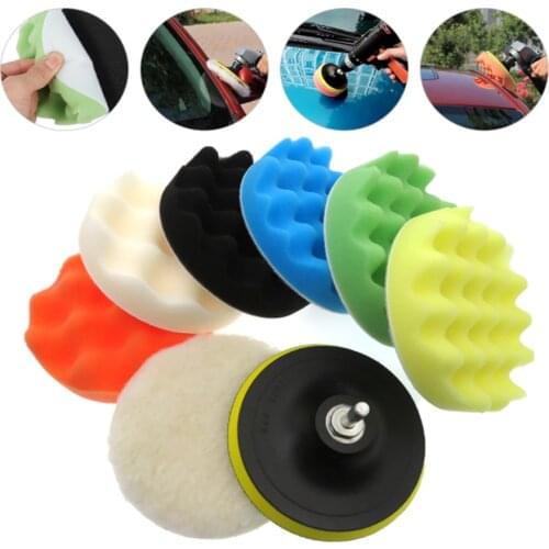 9Pcs Buffing Sponge Pad Set 3/5/6/7 Inch Car Polishing Pad Kit Auto Buffing Waxing with M14 Drill Adaptor For Car Cleaning Tools