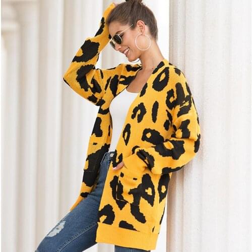 New Long Leopard Cardigan WomenS Long Sleeve Autumn Winter Sweaters Fashion 2019 Women Long Coat Elegant Womens Sweater MMY001