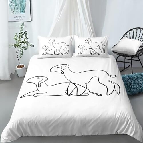 3D Duvet Cover Set Bedding Sets Comforter Cases Pillow Covers Full Double Single King Queen Size Whippet Design White Bedclothes
