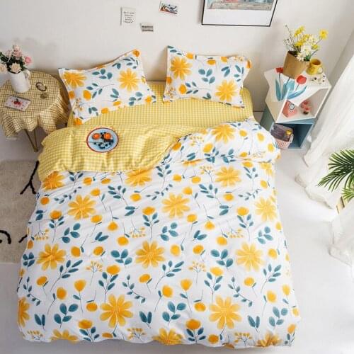 Yellow Flower Bedding Floral Duvet Cover Set 3/4pcs Yellow Plaid Reversible Design Flowers with Bed Sheet and Pillowcases