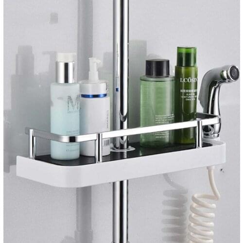 Stainless Steel Rectangle Bathroom Organizer Shower Shelves Storage Rack Holder Shampoo Tray Bathroom Single Tier Head Holder