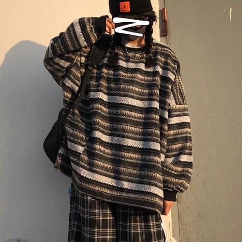 Pullover women oversized sweater Vintage Striped Knit Unisex Long Sleeve Tops Hip Hop Streetwear Women Sweater Female Y2K
