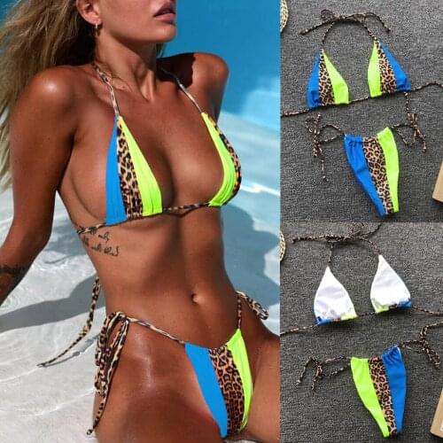 Sagace LEOPARD PRINT SWIMSUIT split bikini womens swimsuit European and American sexy three-point thong gathered bikini