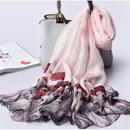 100% Real Chiffon Silk Scarf For Women Natural Silk Shawls Wrap For Ladies Luxury Brand Print Large Silk Scarf Neck Scarf