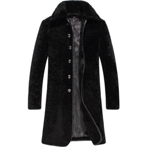 Wool long coat man winter shearling jacket