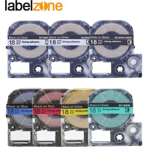 Mixed 22 colors 18mm compatible Kingjim SS18KW/LC-5WBN label tapes strong adhesive laminated label ribbon for Epson printer