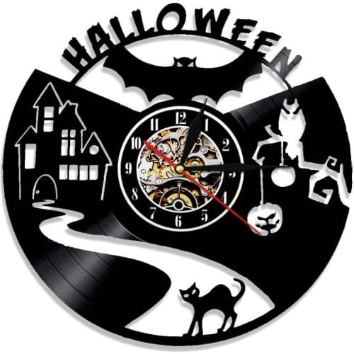 1Piece Creative Halloween Decor Vintage Handmade Vinyl Record LED Wall Clock Modern Design With Color Changing Remote Controller