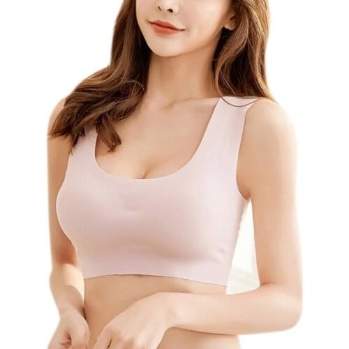 Cozy Seamless Bra Underwear Chest Solid Color Vest Shock-Proof Plus Size Camis Tops Female Ice Silk Bralette Tanks Tops Lingerie