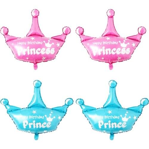Happy Birthday Prince Princess Crown Balloons Large 40*40cm Birthday Party Decorations Kids Crown Balloons Baby Shower Supplies