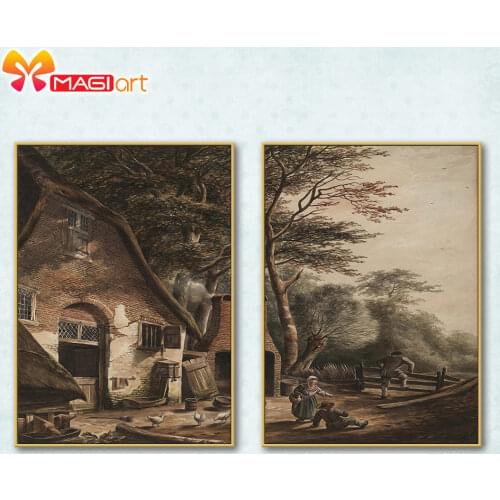 Cross stitch kits Embroidery needlework sets 11CT water soluble canvas patterns 14CT Rural Farmhouse -NCMS076