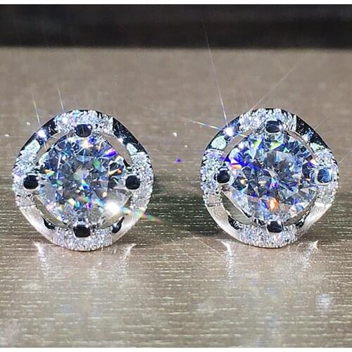 14K White Gold Stud Earrings Women 0.5 1 2 3 Carat Round Moissanite Diamond Present Wedding Engagement Party Flower Wave Gift
