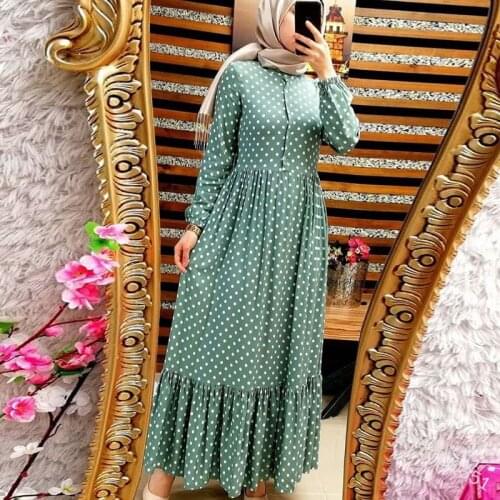 Women long sleeve buttoned ruffle hem polka dot maxi dress green red black long tunic Plus size dresses for women 4xl 5xl 6xl
