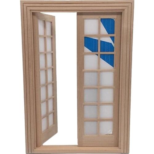 1/12 Dollhouse Mini Wooden DIY 28 Lattices Double Door Furniture Accessories Toy Simulaiton Toys for Baby Kids