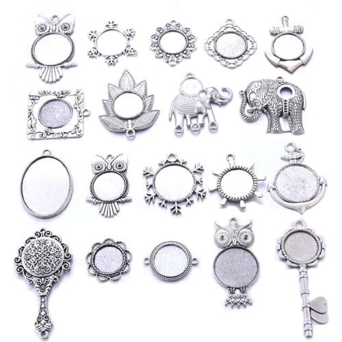 10pcs/lot Fit 10mm 12mm 16mm 20mm Round Glass Cabochon Base Setting Pendant Tray For Jewelry DIY Making Antique