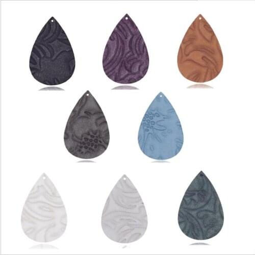 10pcs/lot New Fashion Flower Pattern Leather Water Drop Charms Findings Connectors For DIY Earrings Pendant Jewelry Accessories