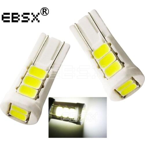 EBSX 100pcs 12V T10 W5W Ceramic LED 8 SMD 5630 8SMD 5730 8LED 194 168 Car License Plate Lamps Interior Light Bulbs White Parking