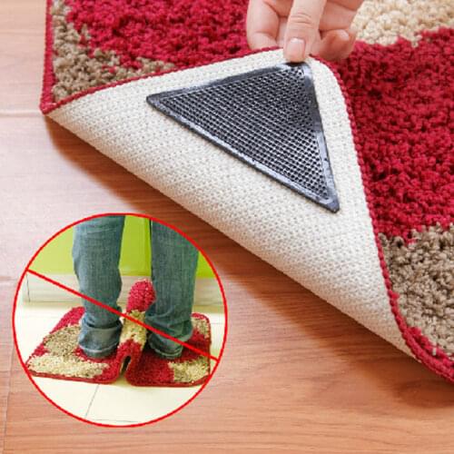 4pcs/lot 15*11cm Reusable Anti-skid Rubber Floor Tidy Carpet Mat Washable Rug Gripper Stopper Tape Sticker Black Corners Pad