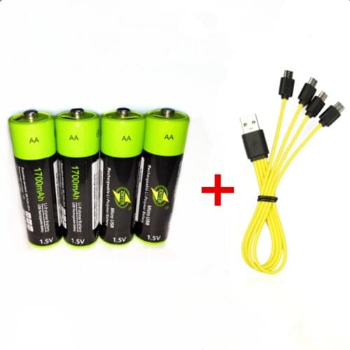 4PCS ZNTER 1.5V 1700mAh AA rechargeable battery AA lithium polymer battery with USB cable