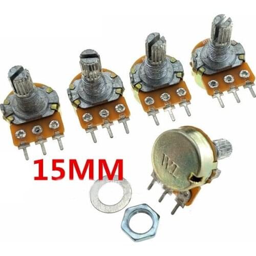 5pcs WH148 B1K B2K B5K B10K B20K B50K B100K B500K 3Pin 15mm Shaft Amplifier Dual Stereo Potentiometer 1K 2K 5K 10K 50K 100K 500K